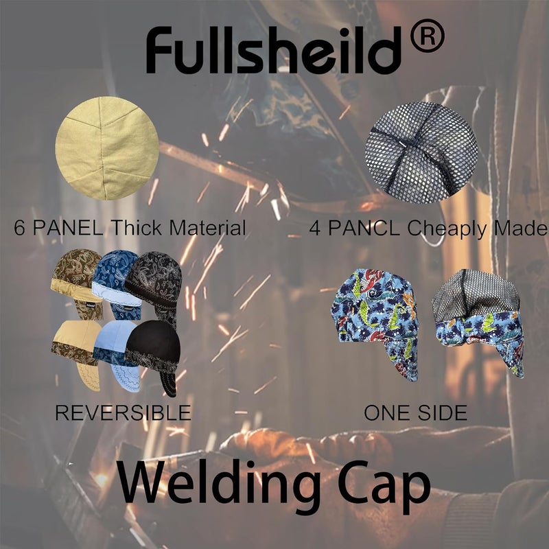 Fullsheild قبعة لحام قابلة للعكس مقاس واحد مقاومة اللهب من القطن قبعة لحام عالية التاج 3 قطع - Image 5